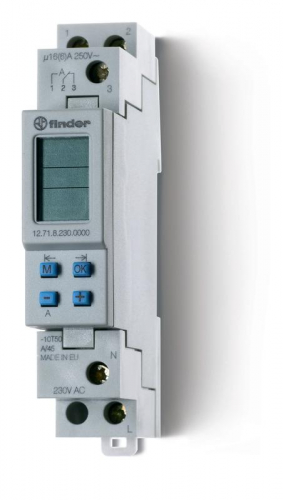 Реле времени цифровое недельное 16А 230В AC 1CO 17.8мм IP20 ПК (012.00) монтаж на рейку 35мм FINDER 127182300000