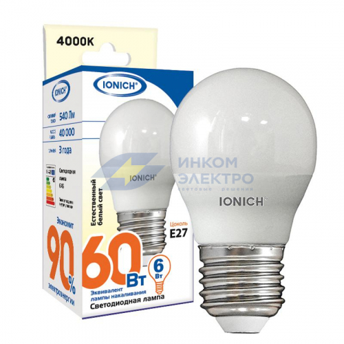 Лампа светодиодная ILED-SMD2835-G45-6-540-220-4-E27 (0158) IONICH 1542
