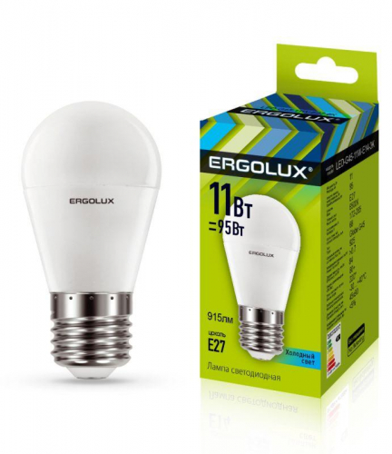 Лампа светодиодная LED-G45-11W-E27-4K Шар 11Вт E27 4500К 172-265В Ergolux 13631 Лампа светодиодная LED-G45-11W-E27-4K Шар 11Вт E27 4500К 172-265В Ergolux 13631