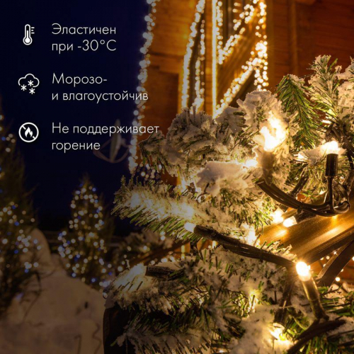 Гирлянда светодиодная "Нить" 10м 100LED желт. 12Вт 24В IP65 эффект мерцания провод ПВХ прозр. Neon-Night 305-251 фото 2