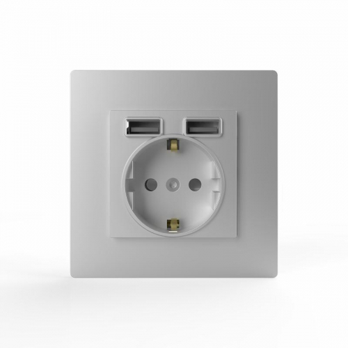 Розетка 1-м СП Pixel IP20 с заземл. с 2-мя заряд. устр. USB тип A+A механизм айс TOKOV ELECTRIC TKE-PX-R1U2A-C34 фото 2