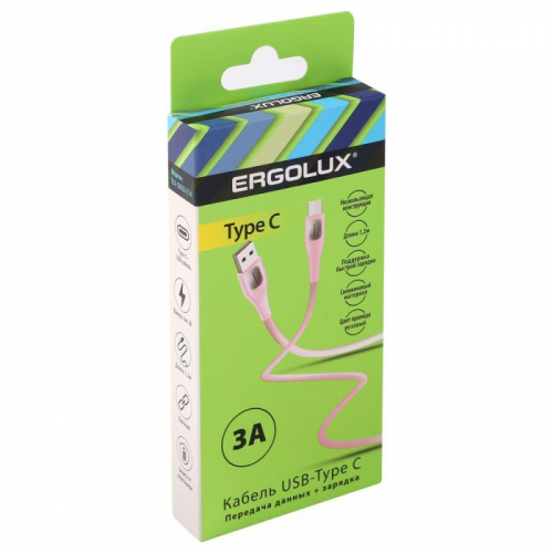 Кабель USB-Type C ELX-CDC02-C14 3А 1.2м зарядка+передача данных коробка роз. Ergolux 15302 фото 2 Кабель USB-Type C ELX-CDC02-C14 3А 1.2м зарядка+передача данных коробка роз. Ergolux 15302 фото 2