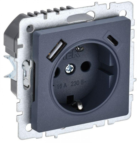 Розетка BRITE РЮш11-1-БрМ 16А с USB A+C 18Вт с заземл. защ. шторки механизм маренго IEK BR-R14-16-U22-018-K35 Розетка BRITE РЮш11-1-БрМ 16А с USB A+C 18Вт с заземл. защ. шторки механизм маренго IEK BR-R14-16-U22-018-K35