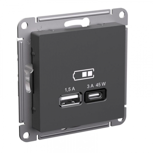 Розетка USB AtlasDesign тип A+C 45Вт высокоскор. ЗУ QC PD механизм базальт SE ATN001429