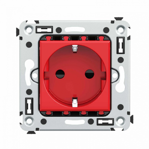 Розетка 1-м СП 2мод. Avanti "Красный квадрат" 16А IP20 2P+E защ. шторки красн. DKC 4401003