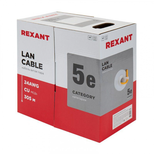 Кабель витая пара U/UTP кат.5E 4х2х24AWG LSZH нг(А)-HF INDOOR SOLID медь оранж. 305м (м) Rexant 01-0049 фото 2