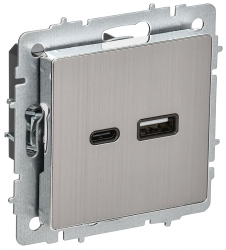 Розетка BRITE USB A+C 18Вт РЮ11-1-БрГН механизм металл хром/никель IEK BR-U22-018-M-K23