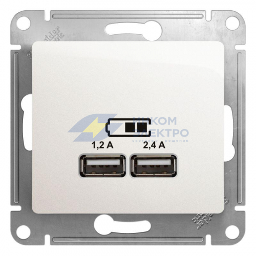 Механизм розетки USB GLOSSA A+С 5В/2.4А 2х5В/1.2А перламутр SchE GSL000639