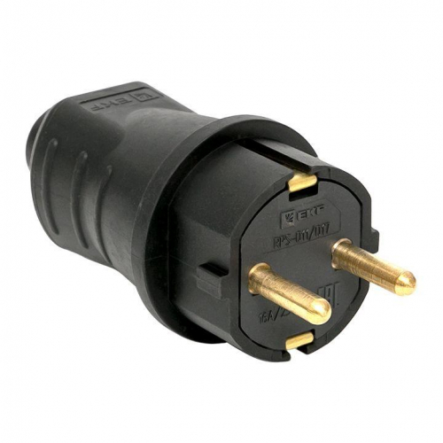 Вилка прямая 16А 2P+PE 230В IP44 каучук черн. EKF RPS-011-16-230-44 Вилка прямая 16А 2P+PE 230В IP44 каучук черн. EKF RPS-011-16-230-44