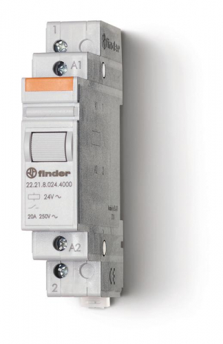 Контактор модульный 1NO 20А AgSnO2 12В DC 17.5мм IP20 FINDER 222190124000 Контактор модульный 1NO 20А AgSnO2 12В DC 17.5мм IP20 FINDER 222190124000