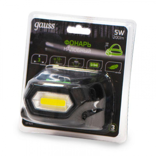 Фонарь аккумуляторный налобный GFL409 5Вт 200лм Li-ion 1200мА.ч LED GAUSS GF409 Фонарь аккумуляторный налобный GFL409 5Вт 200лм Li-ion 1200мА.ч LED GAUSS GF409