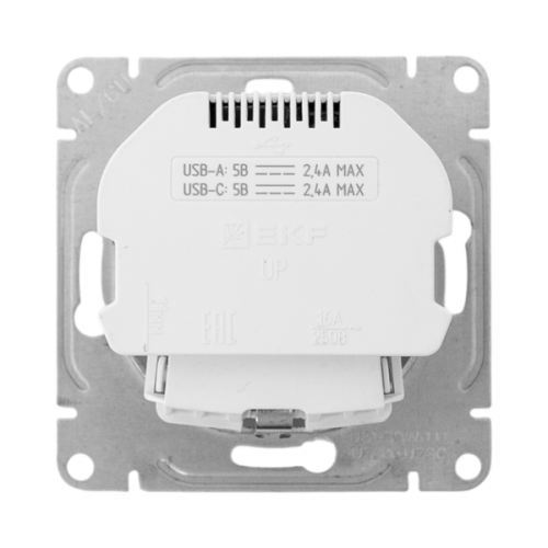 Розетка СП Эпика 16А с 2 USB-A+С с заземл. защ. шторки механизм бел. EKF UP1-SOW-111-USBA+USBC фото 4