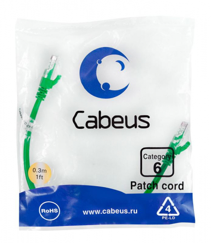 Патч-корд U/UTP кат.6 PC-UTP-RJ45-Cat.6-0.3m-GN 2xRJ45/8p8c неэкранир. PVC 0.3м зел. Cabeus 8682c Патч-корд U/UTP кат.6 PC-UTP-RJ45-Cat.6-0.3m-GN 2xRJ45/8p8c неэкранир. PVC 0.3м зел. Cabeus 8682c