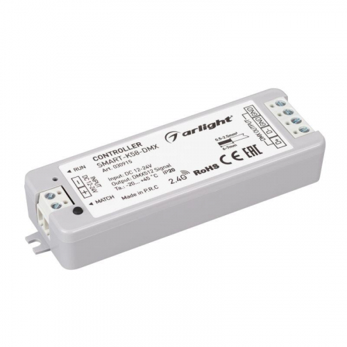 Контроллер SMART-K58-DMX 12-24В 2.4G IP20 пластик Arlight 030915 Контроллер SMART-K58-DMX 12-24В 2.4G IP20 пластик Arlight 030915
