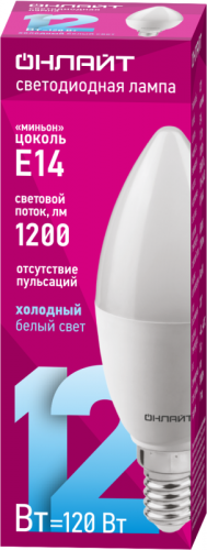 Лампа светодиодная 90 056 OLL-C37-12-230-6.5K-E14-FR 12Вт свеча 6500К холод. бел. E14 1200лм 176-264В ОНЛАЙТ 90056 фото 2 Лампа светодиодная 90 056 OLL-C37-12-230-6.5K-E14-FR 12Вт свеча 6500К холод. бел. E14 1200лм 176-264В ОНЛАЙТ 90056 фото 2