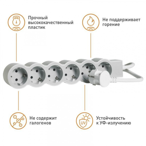 Удлинитель 6х1.5м 16А IP20 Стандарт 6х2P+E бел./сер. Leg 694557 фото 6