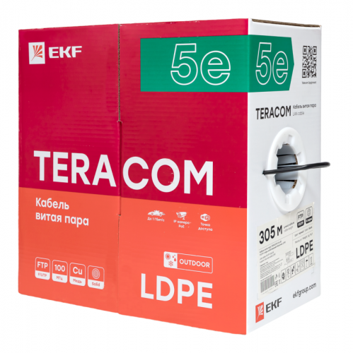 Кабель витая пара F/UTP кат.5E 4 пары solid внешн. LDPE черн. TERACOM EKF TRC-5EFTP-04PE-BK-OUT3 фото 4