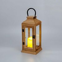 Фонарь декоративный 15х15х38см тепл. бел. со свечкой корпус из дерева корич. Neon-Night 513-074