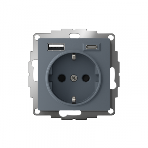 Розетка AtlasDesign 16А с 2-мя заряд. устройствами USB тип A+C 5В/2.4А 2х5В/1.2А механизм грифель SE ATN000732 фото 2