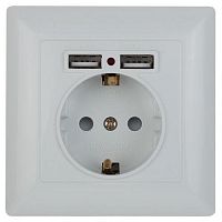 Розетка 1-м СП Solo 4-410-01 16А IP20 250В 2хUSB P+E Schuko с заземл. защ. шторки бел. Intro Б0053713