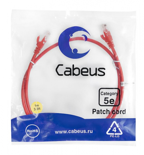 Патч-корд U/UTP кат.5E PC-UTP-RJ45-Cat.5e-1m-RD-LSZH 2xRJ45/8p8c неэкранир. LSZH 1м красн. Cabeus 9513c Патч-корд U/UTP кат.5E PC-UTP-RJ45-Cat.5e-1m-RD-LSZH 2xRJ45/8p8c неэкранир. LSZH 1м красн. Cabeus 9513c