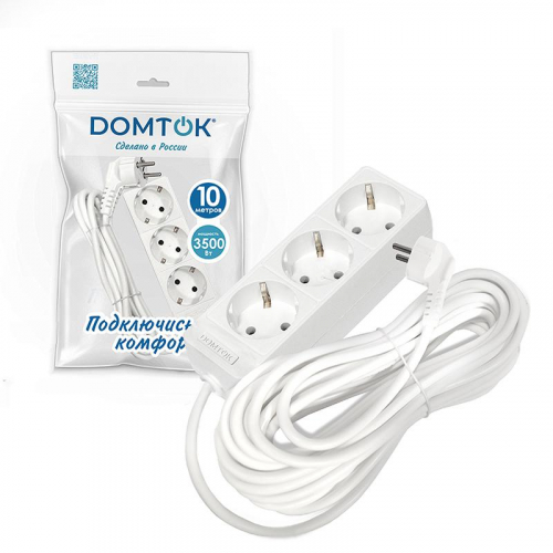 Удлинитель 3х10м с заземл. 16А IP20 3.5кВт ПВС 3х1 бел. DOMTOK 2390 фото 2 Удлинитель 3х10м с заземл. 16А IP20 3.5кВт ПВС 3х1 бел. DOMTOK 2390 фото 2