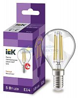 Лампа светодиодная филаментная 360° 5Вт G45 шар 3000К E14 230В прозр. IEK LLF-G45-5-230-30-E14-CL
