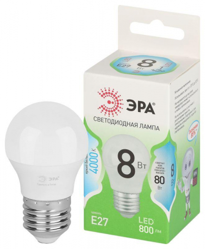 Лампа светодиодная GREEN LINE P45-8W-840-E27 GL 8Вт шар 4000К яркий свет бел. E27 Эра Б0067073 Лампа светодиодная GREEN LINE P45-8W-840-E27 GL 8Вт шар 4000К яркий свет бел. E27 Эра Б0067073