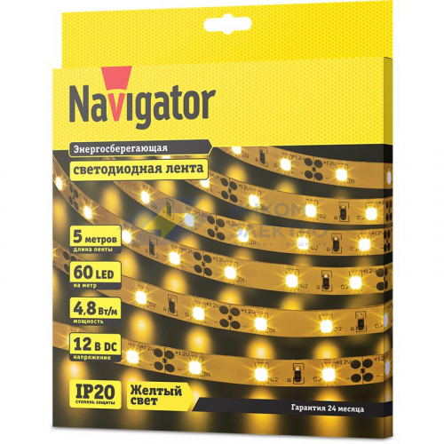 Лента светодиодная 80 298 NLS-3528Y60-4.8-IP20-12V R5 (уп.5м) Navigator 80298