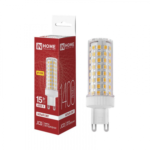 Лампа светодиодная LED-JCD 15Вт 4000К G9 1400лм 230В IN HOME 4690612065380