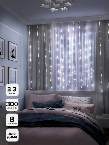 Гирлянда "Занавес" ICLLD300W-C 300LED бел. 3х3м 8режимов IP20 SHLights 4690601052988 фото 6