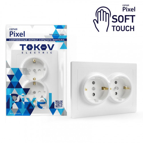 Розетка 2-м СП Pixel 16А IP20 с заземл. защ. шторки в сборе айс TOKOV ELECTRIC TKE-PX-R2FZSF-C34 Розетка 2-м СП Pixel 16А IP20 с заземл. защ. шторки в сборе айс TOKOV ELECTRIC TKE-PX-R2FZSF-C34