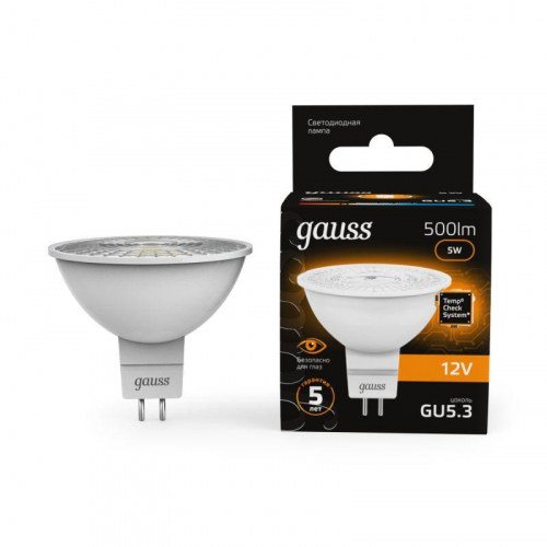 Лампа светодиодная Black 5Вт MR16 софит 3000К тепл. бел. GU5.3 500лм DC 12В GAUSS 201505105 Лампа светодиодная Black 5Вт MR16 софит 3000К тепл. бел. GU5.3 500лм DC 12В GAUSS 201505105