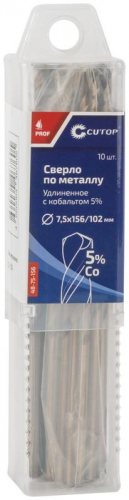 Сверло по металлу удлиненное ПРОФИ/Profi 7.5х156мм с кобальтом 5% (уп.10шт) Cutop 48-75-156 фото 3 Сверло по металлу удлиненное ПРОФИ/Profi 7.5х156мм с кобальтом 5% (уп.10шт) Cutop 48-75-156 фото 3