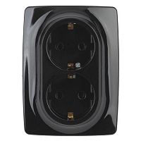 Розетка 2-м СП Эра12 12-2108-06 16А IP20 250В 2х2P+E Schuko защ. шторки черн. Эра Б0036447