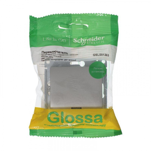 Переключатель проходной 1-кл. СП Glossa 10А IP20 (сх. 6а) 10AX с подсветкой механизм платина SE GSL001263 фото 2