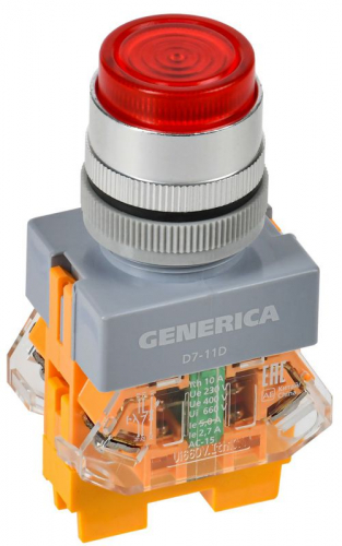Кнопка D7-11D d22мм 1НО+1НЗ с подсветкой красн. GENERICA BBT50-11D-3-12-K04-G Кнопка D7-11D d22мм 1НО+1НЗ с подсветкой красн. GENERICA BBT50-11D-3-12-K04-G