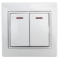 Выключатель 2-кл. СП Plano 10А IP20 1Э-105-01 250В с подсветкой бел. Intro Б0038826