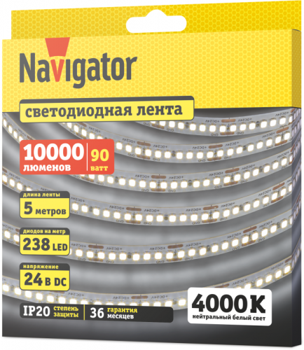 Лента светодиодная 95 304 NLS-2835W240-18-IP20-24V (уп.5м) Navigator 95304 фото 2