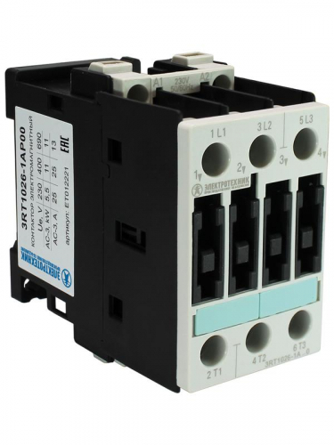 Контактор электромагнитный 3RT1026-1AP00 3п 25A кат. 230В AC 50Гц IP20 11кВт AC-3 400В типоразмер S0 винтов. клеммы Электротехник ET012221