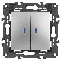 Выключатель 2-кл. СП Elegance 14-1105-03 10А IP20 250В 10AX с подсветкой механизм алюм. Эра Б0034239