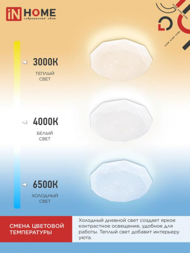 Светильник светодиодный COMFORT DIAMOND 75Вт 3000-6500К 6000лм 230В 500х105мм с пультом ДУ IN HOME 4690612034799 фото 4