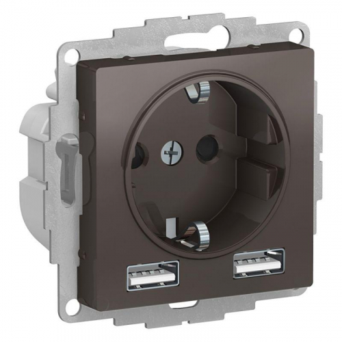 Розетка 1-м СП AtlasDesign 16А IP20 с 2-мя заряд. устройствами USB тип A+A 5В/2.4А 2х5В/1.2А механизм мокко SE ATN000630 Розетка 1-м СП AtlasDesign 16А IP20 с 2-мя заряд. устройствами USB тип A+A 5В/2.4А 2х5В/1.2А механизм мокко SE ATN000630