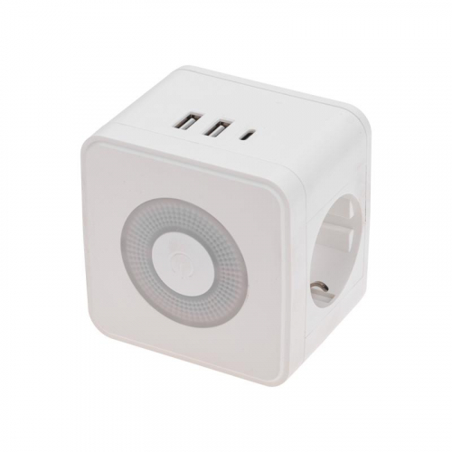 Двойник электрический Куб 16А с/з+2хUSB-A 2.4А+USB Type-C 3А с ночной подсветкой бел. Rexant 11-1251 Двойник электрический Куб 16А с/з+2хUSB-A 2.4А+USB Type-C 3А с ночной подсветкой бел. Rexant 11-1251