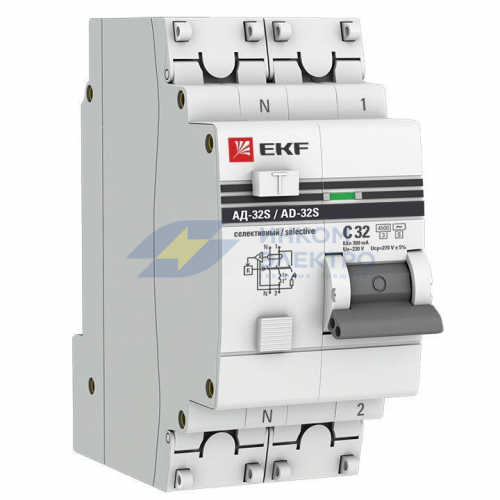 Выключатель автоматический дифференциального тока 2п 32А 300мА АД-32 селект. PROxima EKF DA32-32-300S-pro