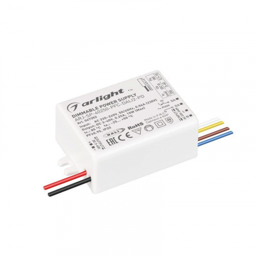 Блок питания ARJ-SP-40250-PFC-DALI2-PD (10Вт 3-40В 250мА) IP20 пластик Arlight 047352