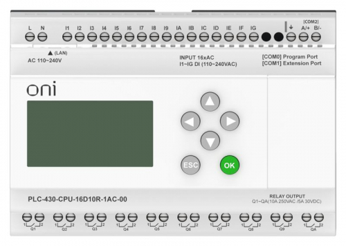 Модуль ЦПУ ПЛК 430 16 DI 10 RO 220В AC с Ethernet портом с экраном ONI PLC-430-CPU-16D10R-1AC-00 фото 6