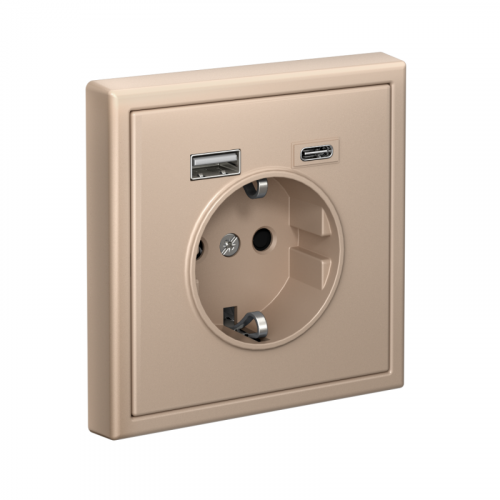 Розетка ArtGallery 16А с 2-мя заряд. устройствами USB A+C 5В/2.4А/3А 2х5В/1.5А механизм песочн. SE GAL001232 фото 4