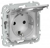 Розетка СП FLITE РСшкр11-1-44-ФлА 16А IP44 с заземл. с защ. шторками и крышкой безвинтовое крепление механизм алюм. IEK FI-R16-16-1-44-K47