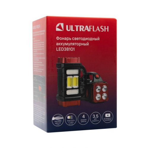 Фонарь аккумуляторный LED38101 40LED+2COB 4 реж. Type-C PowerBank пластик коробка черн./малин. Ultraflash 15951 фото 15